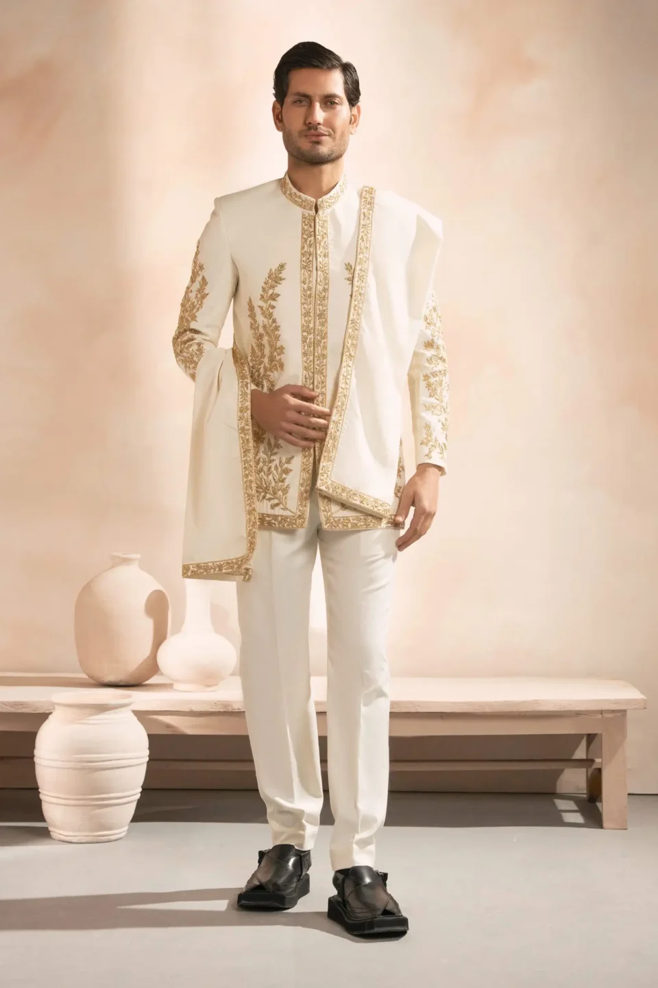 EMBELLISHED COAT WITH SHAWL