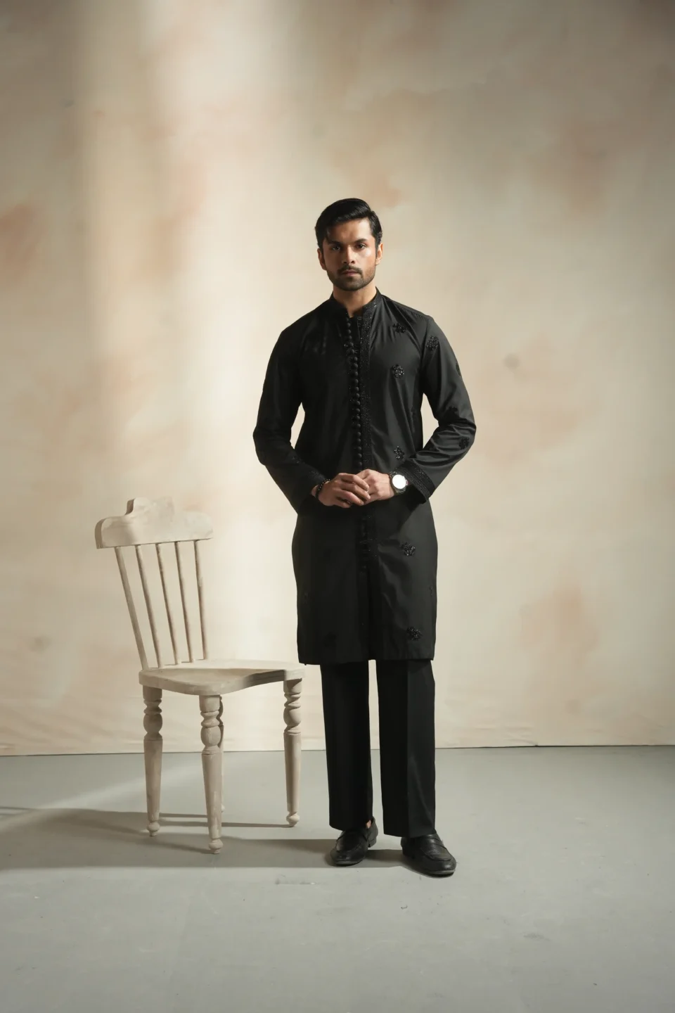 BLACK OPEN EMBROIDED KURTA SHALWAR