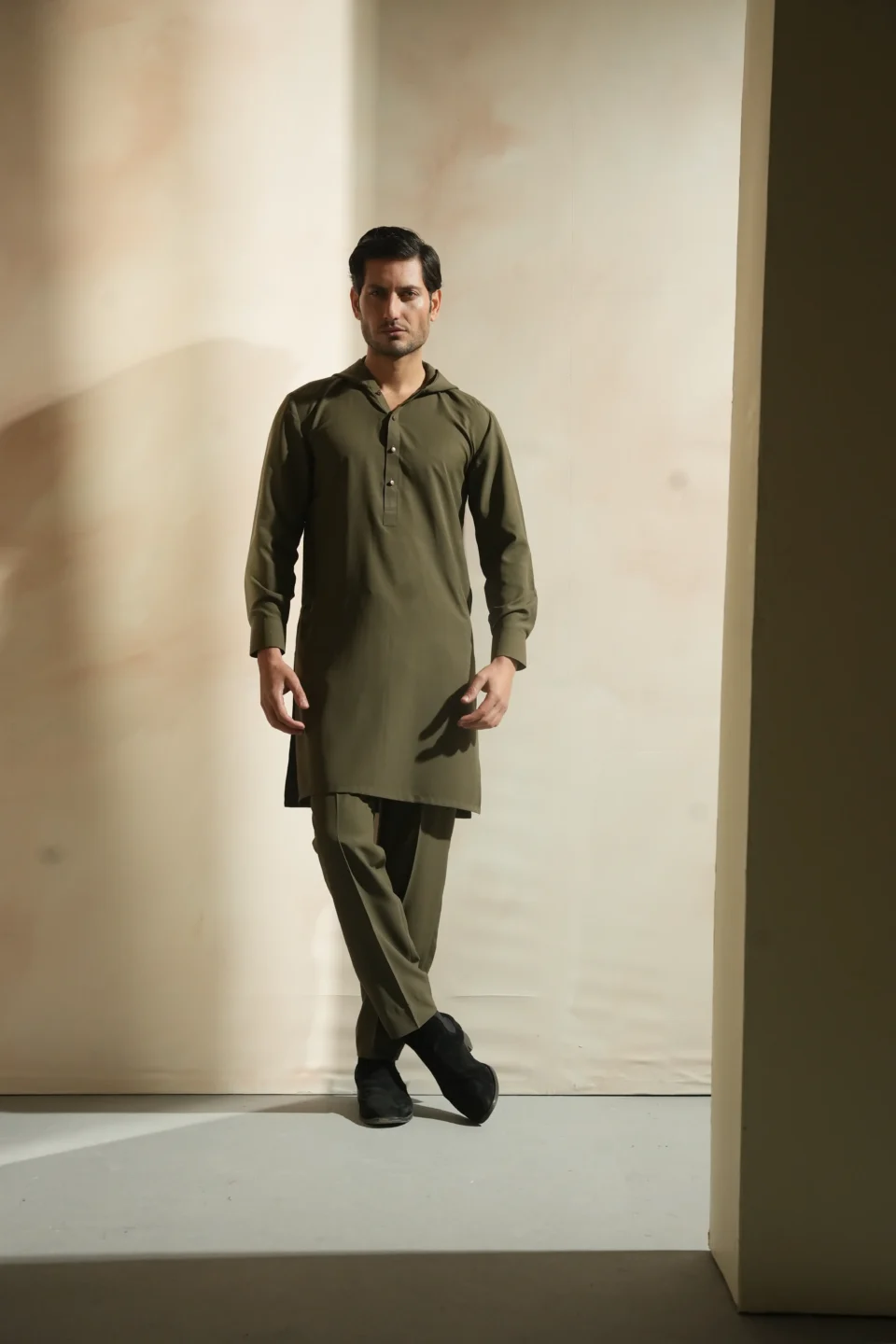DARK BROWN HOODIE DESIGNED KURTA